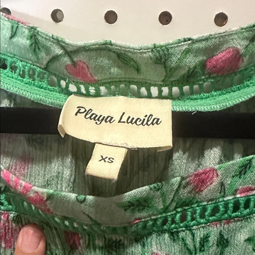 Playa Lucila Green Floral Mini Dress Ruffle Sleeve Boho Spring Summer Dress - Picture 8 of 10